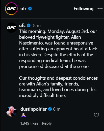 UFCフライ級アラン・ナシメントが34歳で急逝、心臓発作で就寝中に
